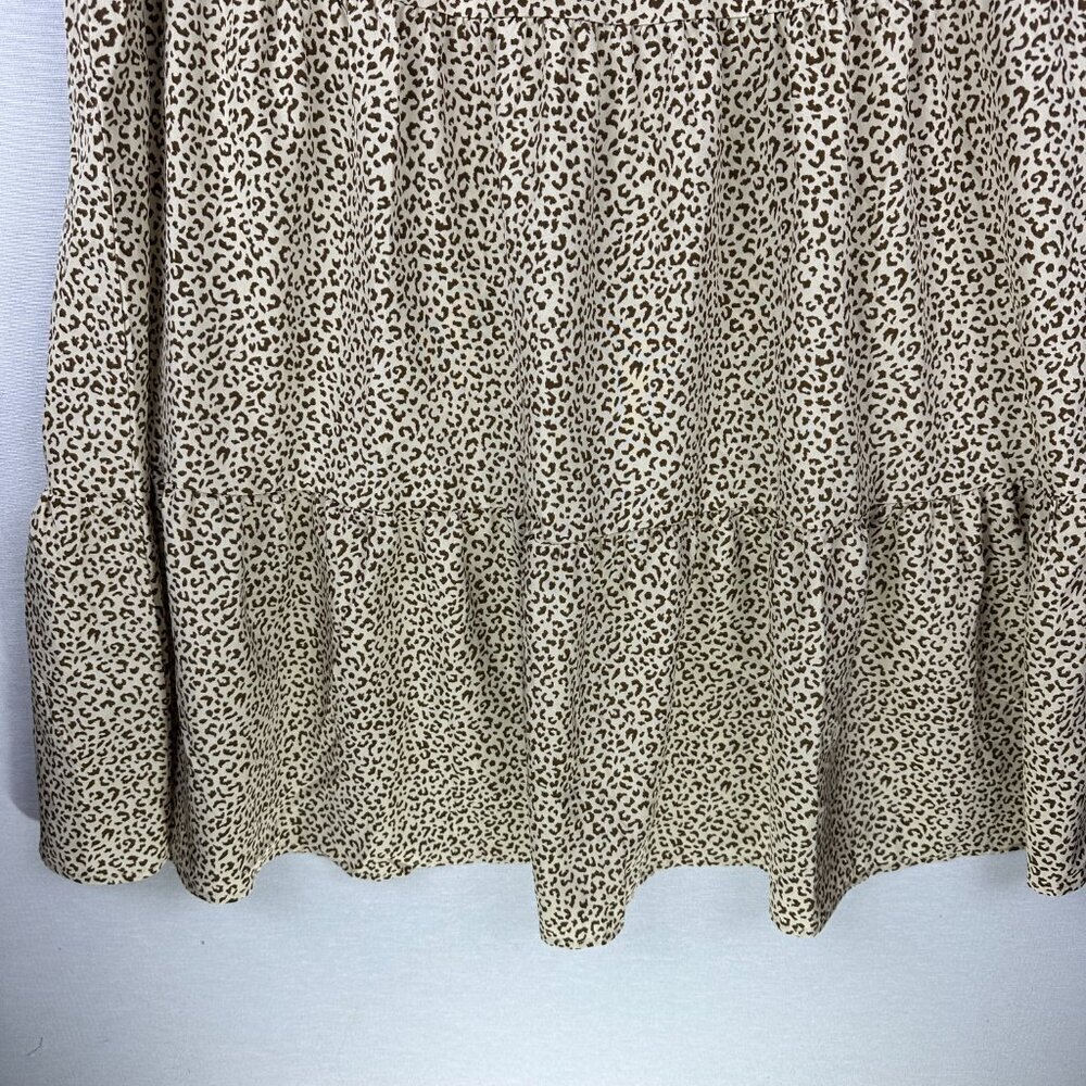 PRETTY GARDEN WOMEN'S LEOPARD PRINT TIERED MIDI FLOWY DRESS FUFF SLEEVE M - Picture 6 of 12